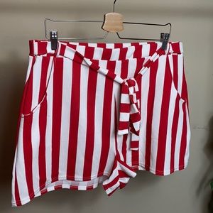 Boohoo Plus Size Red and White Striped Shorts with Tie Waist